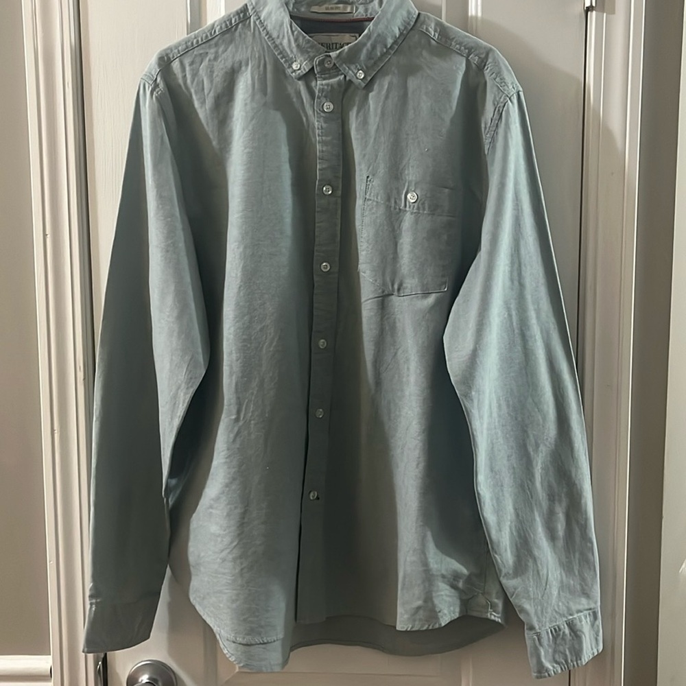 Men's Heritage Brand Light Green Slim-Fit Button-Up Shirt Fall Winter Work